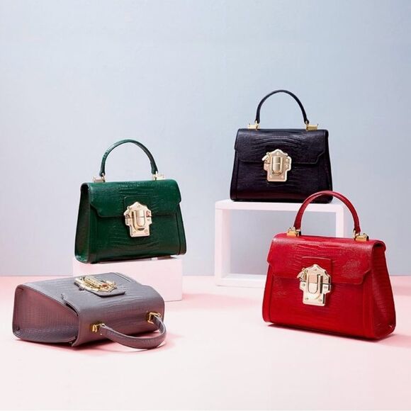 ♥️ LA'FESTIN Green mini Kelly style leather cross body purse, gold hardware - Picture 10 of 15